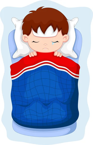 Άρρωστο παιδί ξαπλωμένη στο κρεβάτι — Διανυσματικό Αρχείο