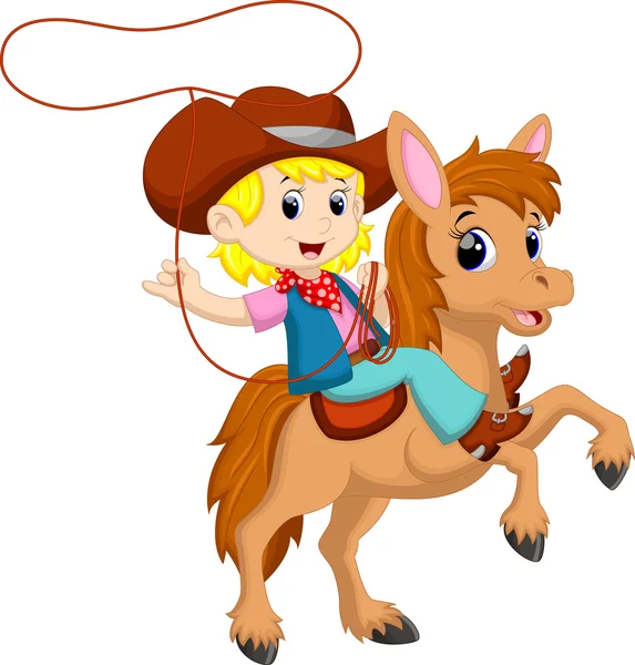 Cowgirl monter un cheval avec lasso — Image vectorielle