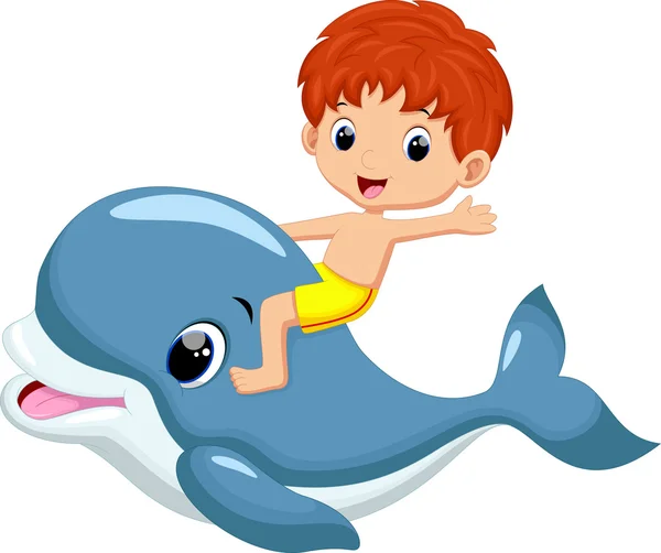 Junge reitet Delfin — Stockvektor