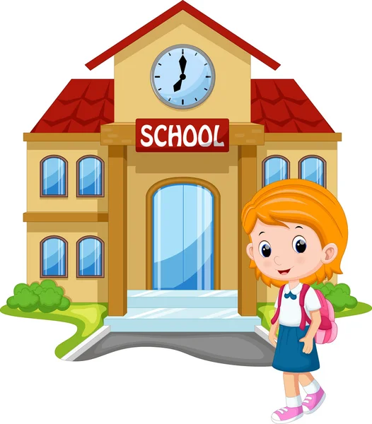 Niña yendo a la escuela — Vector de stock