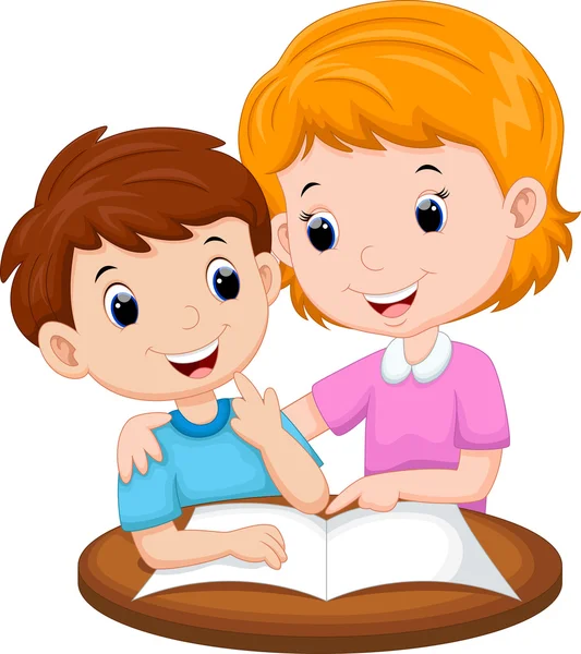 Anne çocuğuna öğretiyor.