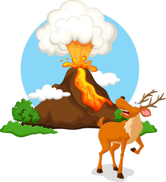 Deer with background volcanoes