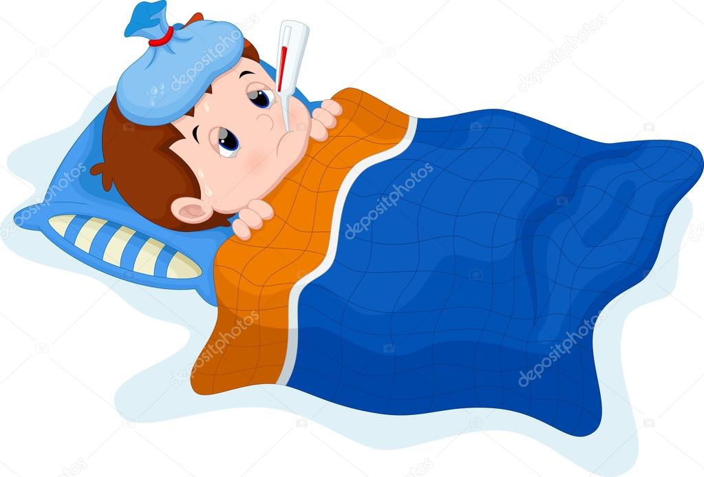 Sick kid lying in bed