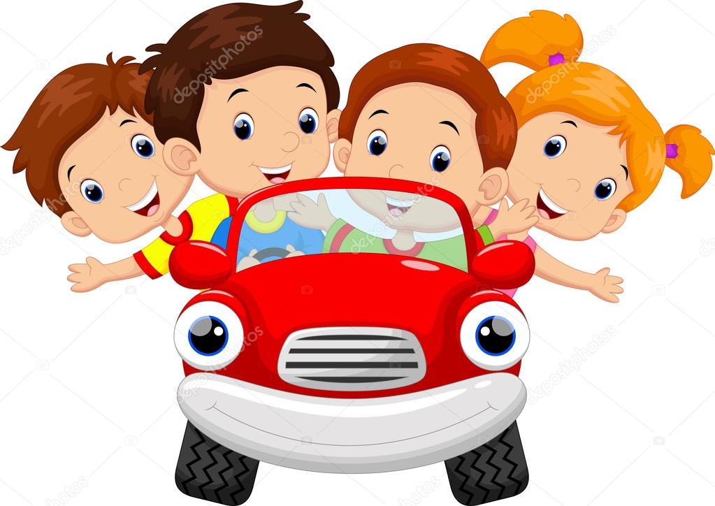 Kids driving car cartoon