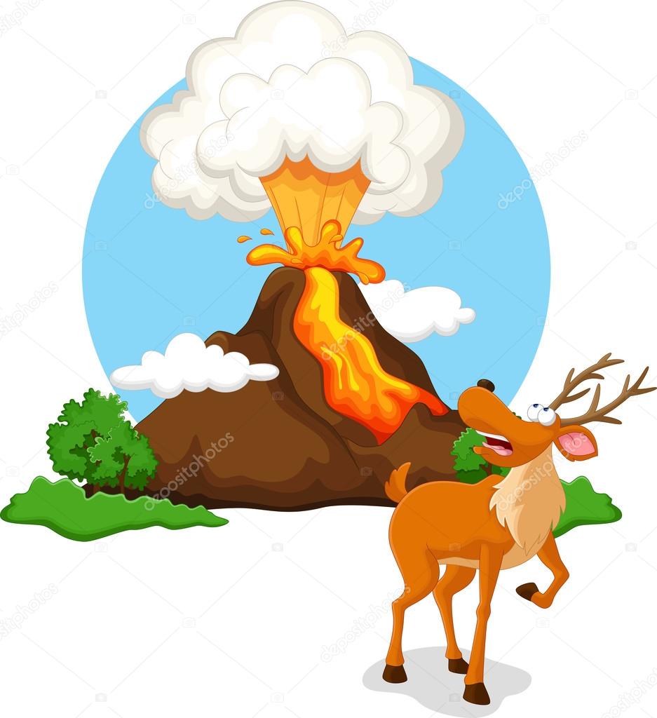 Deer with background volcanoes