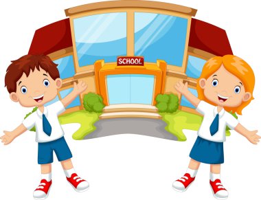 Okul çocukları okul binası önünde