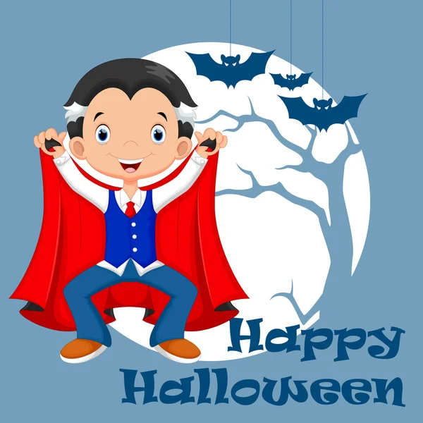 Смішний мультяшний вампір, хлопчик у костюмі Хеллоуїна — стоковий вектор
