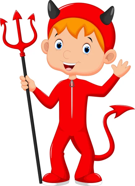 Aranyos kisfiú, rajta egy vörös ördög jelmez — Stock Vector