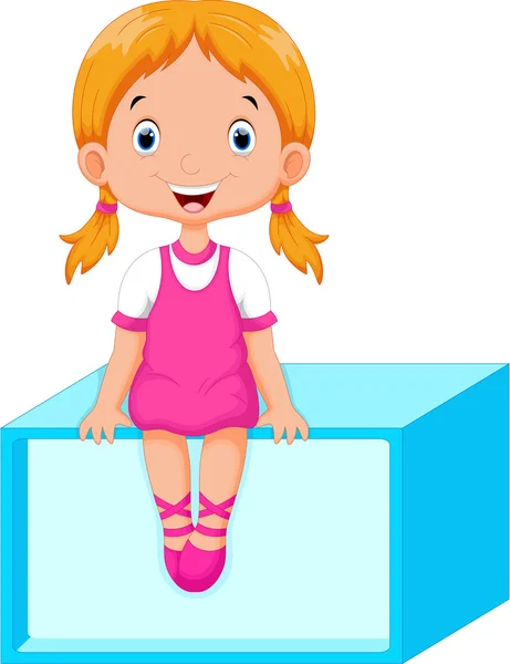 Aranyos kis lány ül egy téglalap alakú — Stock Vector