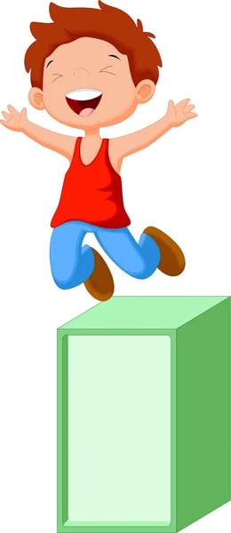 Cute boy jump out of the box — Stock Vector