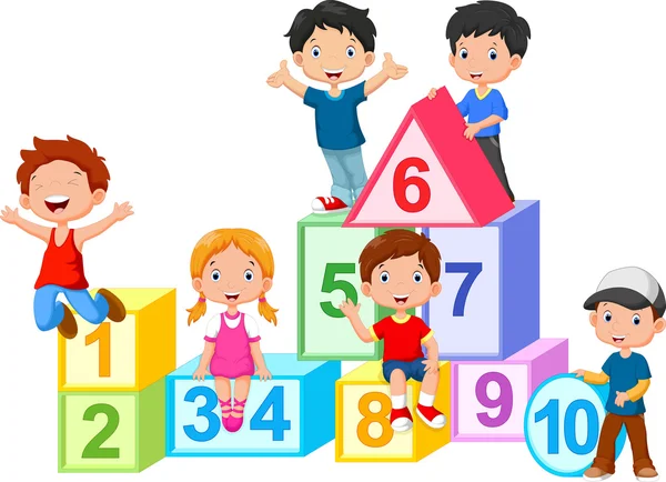 Szczęśliwe dzieci z numerów bloków — Wektor stockowy