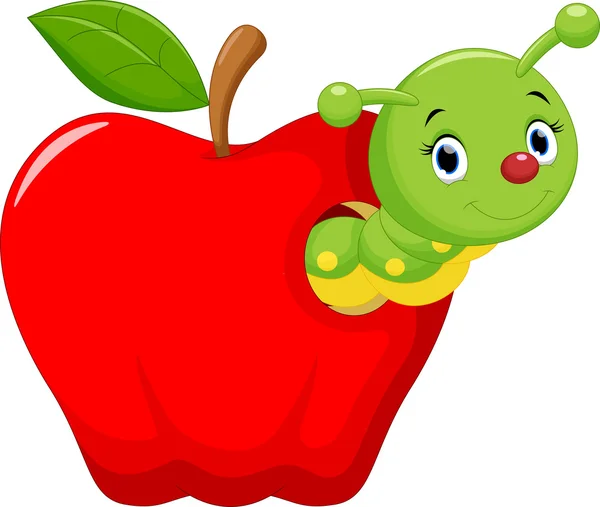 Funny cartoon worm in the apple — Stock Vector