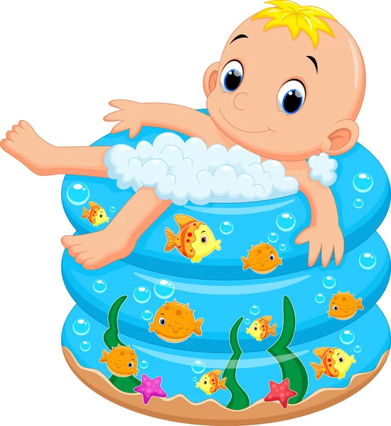 Bayi laki-laki mandi di bak mandi dengan banyak sabun - Stok Vektor