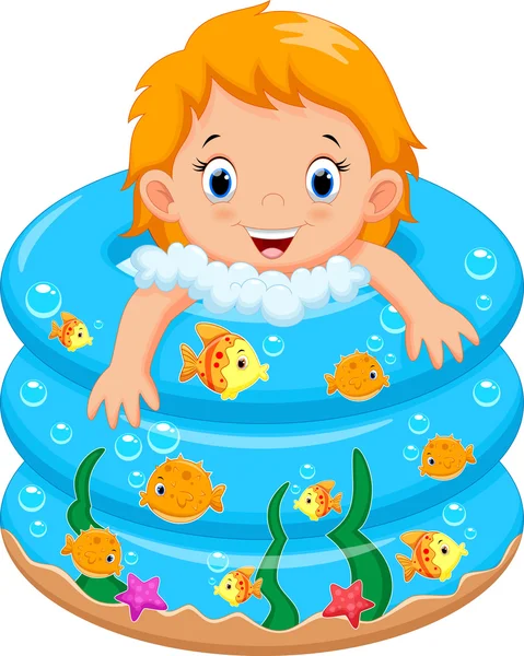 Baby meisje bad in een badkuip met veel zeep — Stockvector