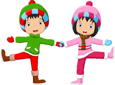 Kışın eğleniyor kız ve erkek