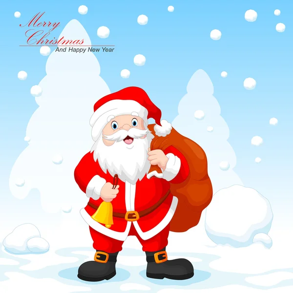 Santa Claus con una bolsa y una campana — Vector de stock