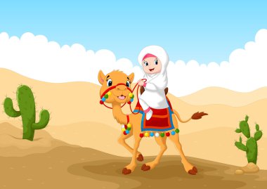 Arap kız Çölde deve sürme çizimi