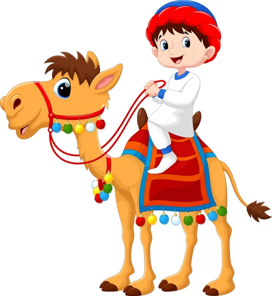 Niño árabe montando un camello — Vector de stock