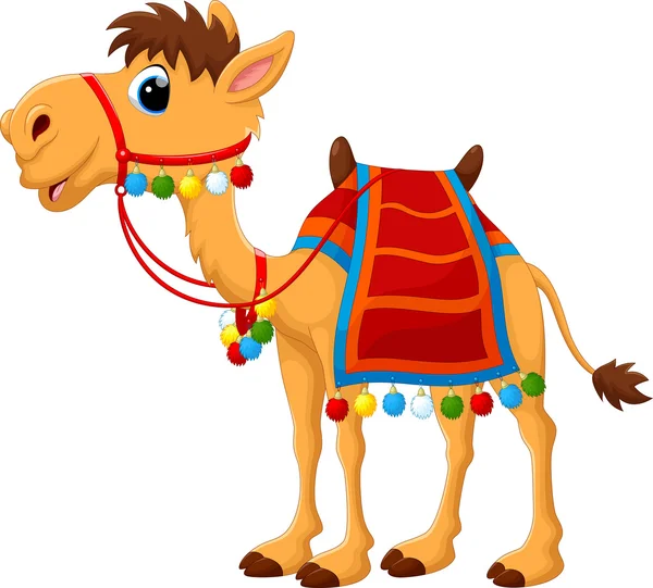 Cartoon camel with saddlery — Stock Vector