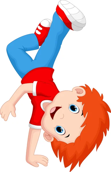 Cartoon boy standing on his hands — Stock Vector