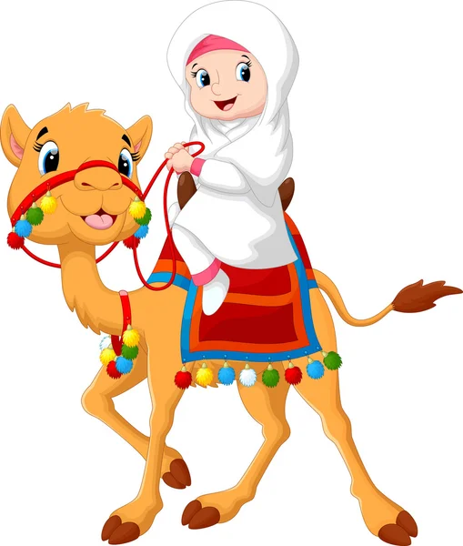 Illustration of Arab girl riding a camel — Stock Vector