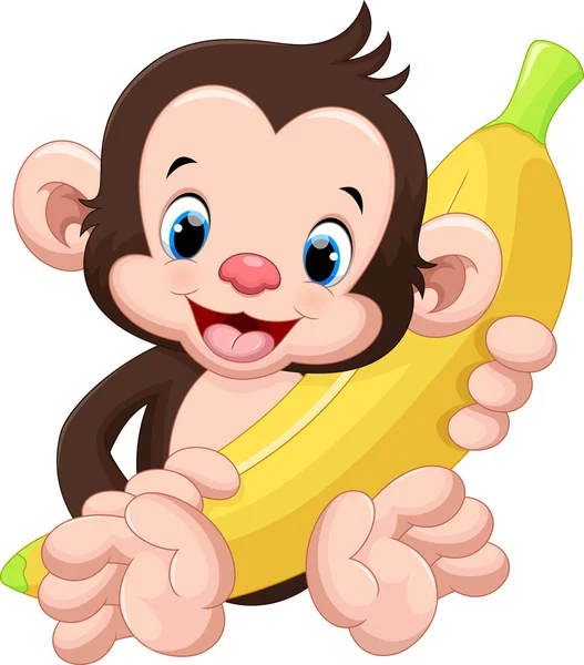 Macaco bonito segurando uma banana — Vetor de Stock