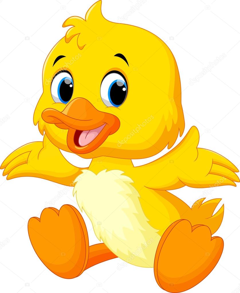 Cute baby duck lifted its wings