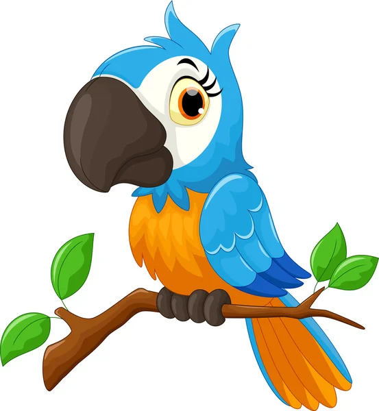 Cartoon parrot sitting on tree branch — Stock Vector