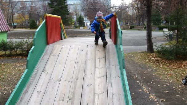 Enfant profitant de la balade sur curseur en bois — Video