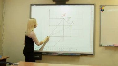 İnteraktif beyaz tahta ile çalışan kız