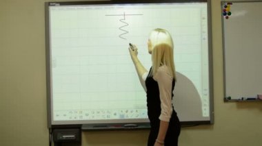 İnteraktif beyaz tahta kullanarak fizik öğretmeni