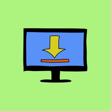 Doodle style computer with uploading sign clipart