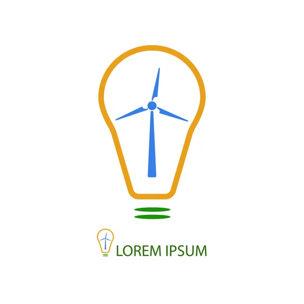 Glödlampa med vindkraftverk som eco energi tecken — Stock vektor