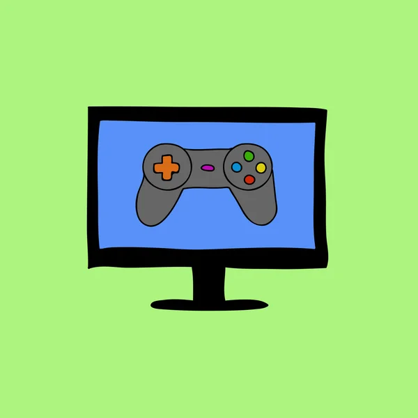 Computer in stile Doodle con gamepad — Vettoriale Stock