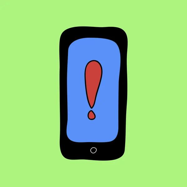 Telefono in stile Doodle con segnale di avvertimento — Vettoriale Stock