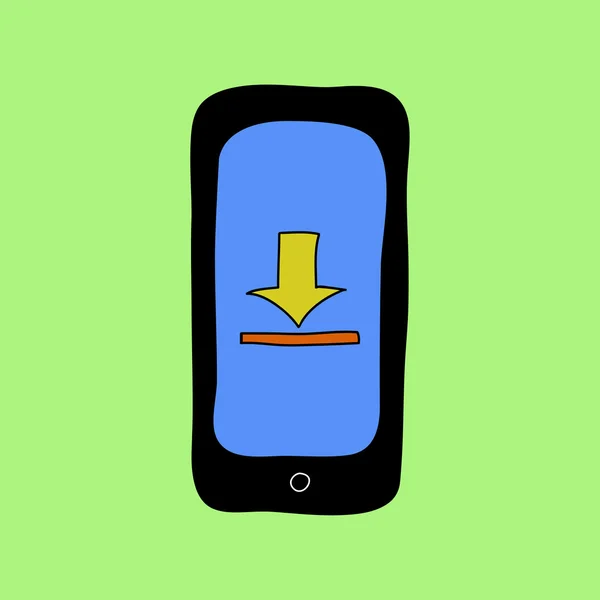 Doodle stijl telefoon met uploaden teken — Stockvector