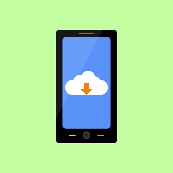 Smartphone in stile piatto con download cloud — Vettoriale Stock