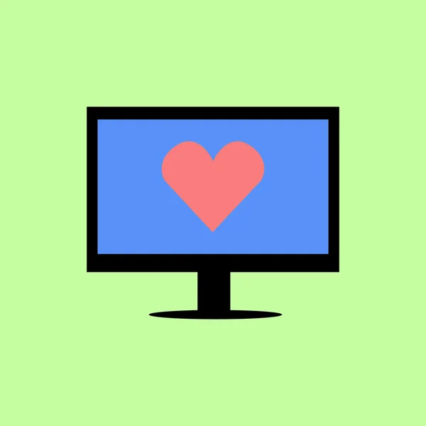 Flat style computer with red heart — Stock Vector