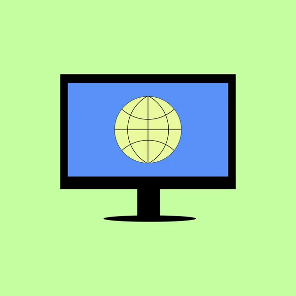 Ordenador de estilo plano con icono de Internet — Vector de stock