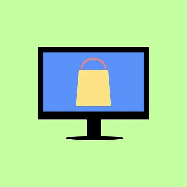 Flat style computer with shopping bag — Stock Vector