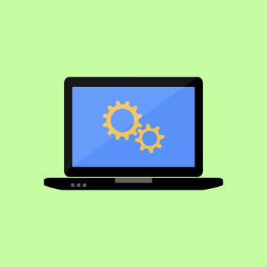 Düz stil laptop ile dişli tekerler