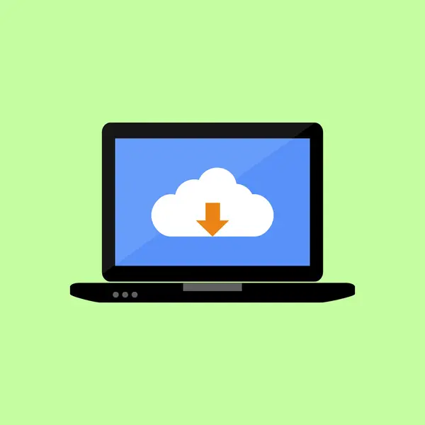 Flachbild-Laptop mit Cloud-Download — Stockvektor