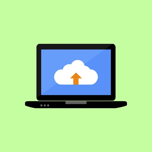 Flacher Laptop mit Cloud-Upload — Stockvektor