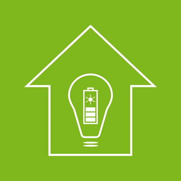 Eko dům s sluneční baterie. Bílá na zelené — Stockový vektor