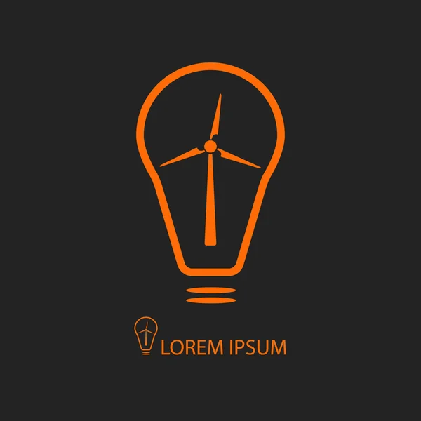 Orange bulb with wind turbine on black — Stock Vector