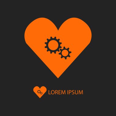Orange heart with gear wheels on black