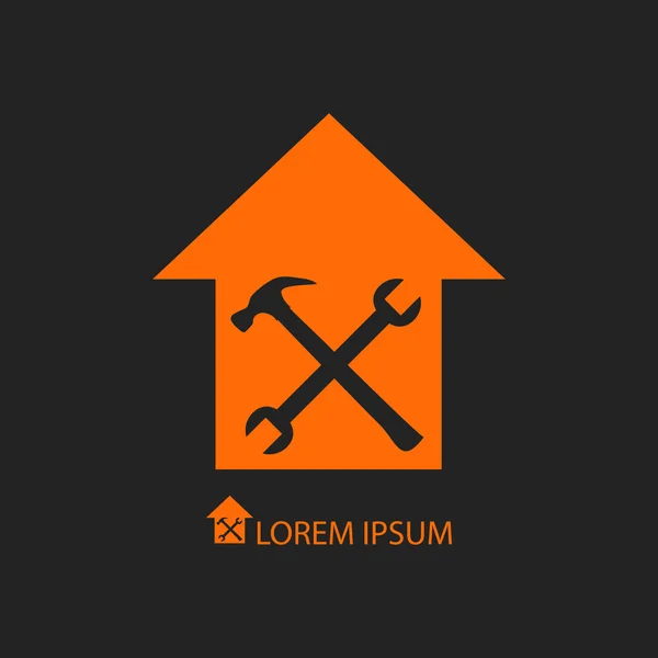 Orange house repair symbol on black — Stock Vector