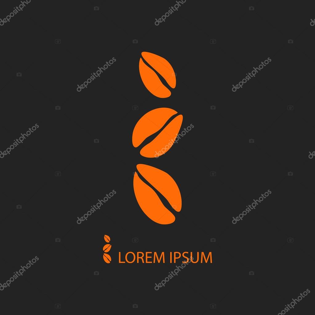 Three orange coffee beans as logo with copyspace on black background