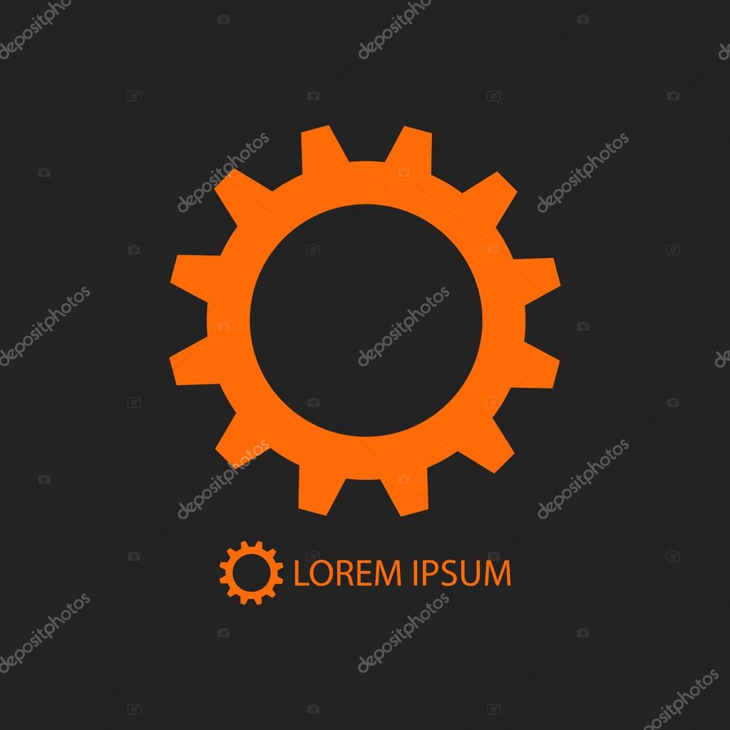 Orange gearwheel as logo with copyspace on black background