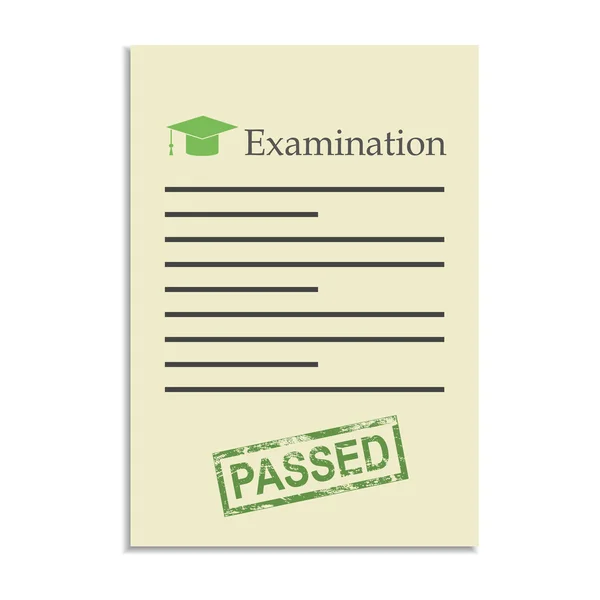 Examination paper with passed stamp — Stock Vector